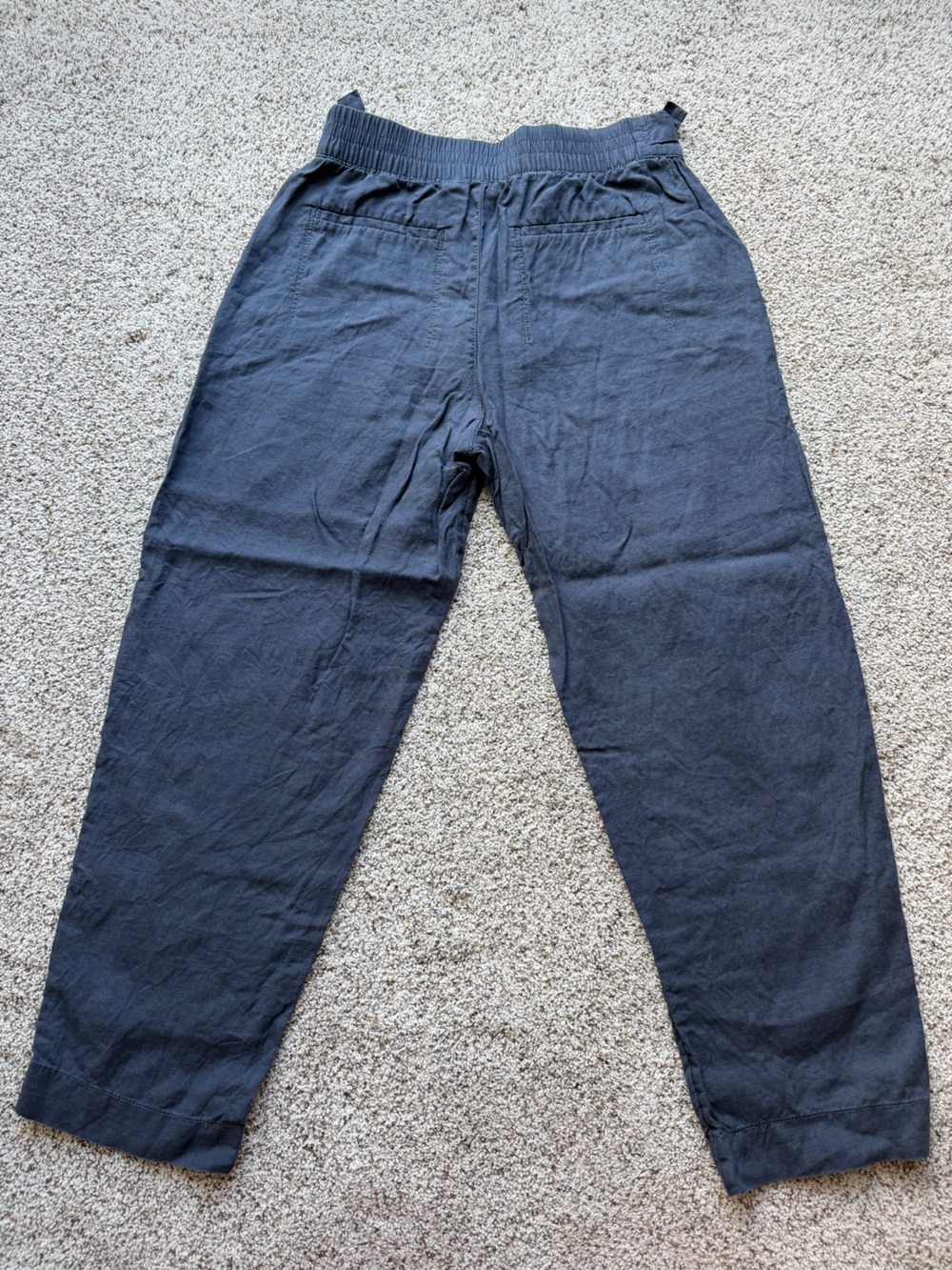 Athleta Voyager Linen Pants Sz 8 Granite Blue Tapered Leg Crop Pull-On Pants - Picture 2 of 10